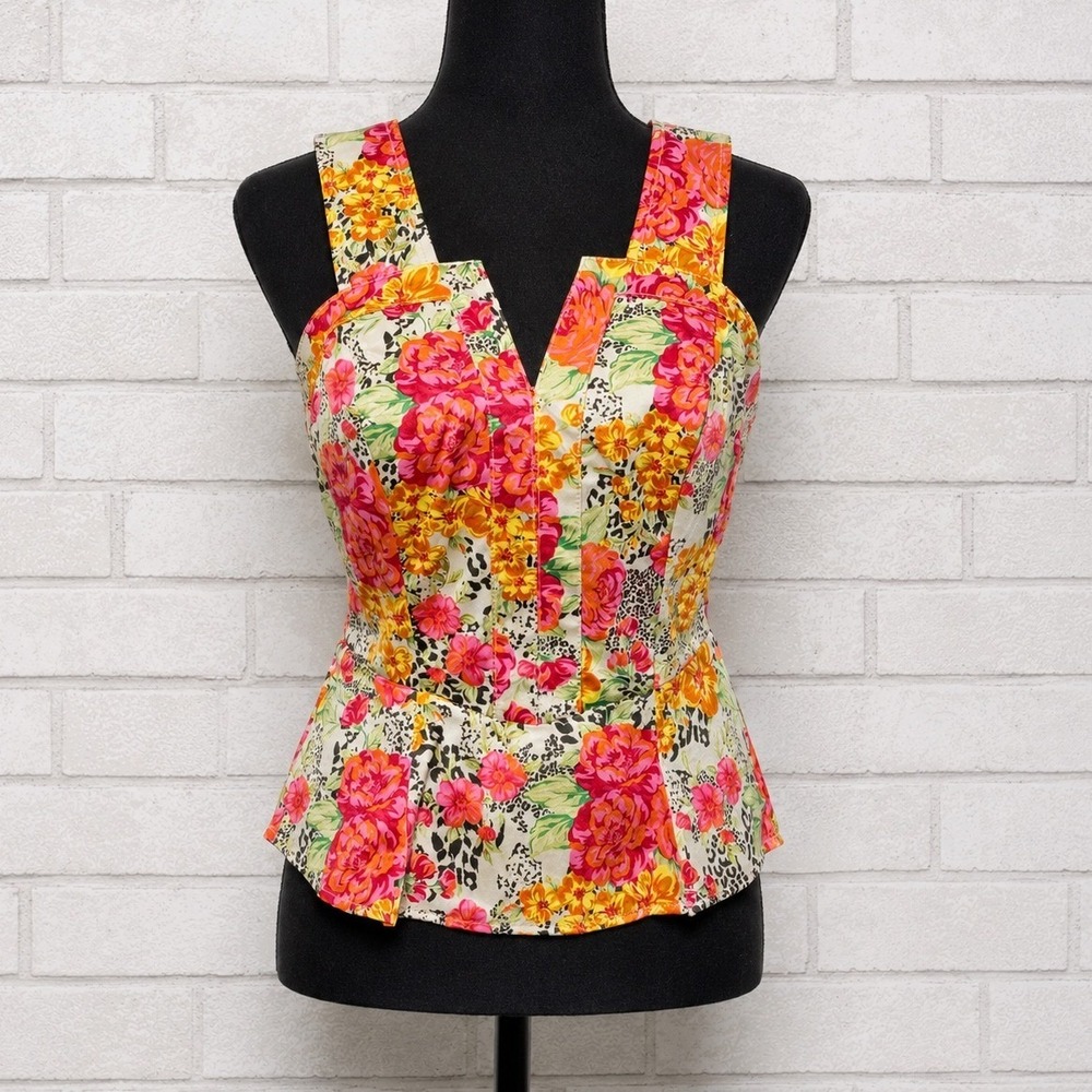 Vintage Guess Y2K Floral Corset Peplum Tank Top Small Festival Indie Sleaze Rave